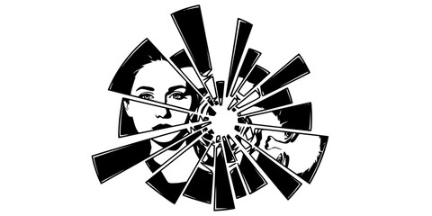 Broken Mirror Shards Psychological Drama Silhouette