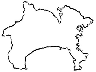神奈川県地図 筆タッチ 和風 関東 東日本 / A brushstroke map of Kanagawa Prefecture