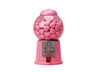 Pink gumball machine filled with pink bubblegum balls on black background