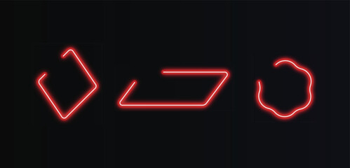 Red glowing neon geometric shapes including triangle, rounded rectangle, and square on gradient background