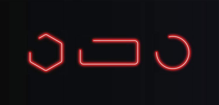 Minimalist geometric shapes with glowing neon red light effect on dark background