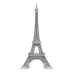 Detailed Black Outline Eiffel Tower Icon - Paris Landmark Vector Art