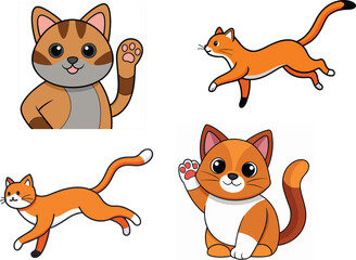 Funny Cartoon Cats and Fox Set.