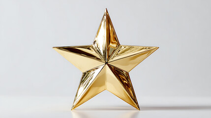3D Render Of Perfect Sparkling Gold Star On Clean White Background