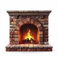 Brick fireplace with burning wood