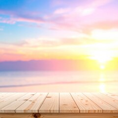 Wooden deck overlooking a soft-focus sunset over water