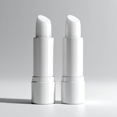 Two white lipstick tubes, glossy, facing forward