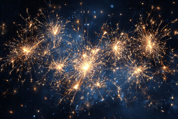 Fototapeta premium bright sparklers exploding with light against a dark blue background creating a festive celebration