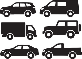 Vehicle Vector Set with SUV, Van, Off-Road, Delivery Truck, Sedan and Pickup