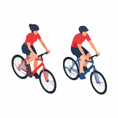 Obraz premium Isometric 3D Cyclists Vector Set – Woman, Man, and Child