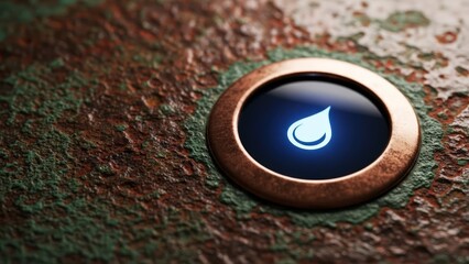 Close-up of a water drop icon on a textured surface.