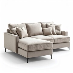 Light beige, modern sectional sofa with chaise lounge
