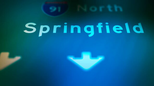 Crime Filler Shot - Cinematic Springfield Massachusetts Highway Sign at Night