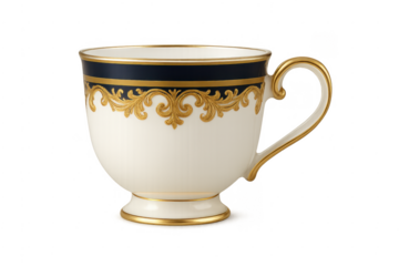 Porcelain tea cup with gold filigree ornate design
