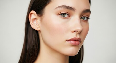 Fototapeta premium Close up of a beautiful young woman with flawless skin and natural makeup look