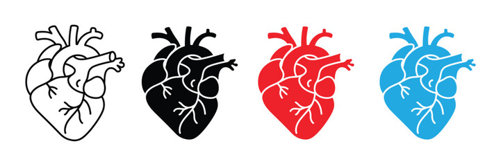 Human heart icon set. heart anatomy organ symbol. vector illustration