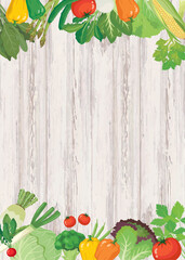 Vegetable frame on wooden background with copy space illustration