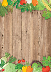 Vegetable frame on wooden background with copy space illustration