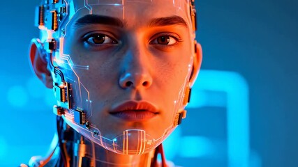 Cyborg head with exposed circuitry - Powered by Adobe