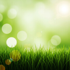 Obraz premium Spring Nature Background: Lush Green Grass and Bright Sunny Bokeh