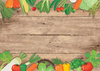 Vegetable frame on wooden background with copy space illustration