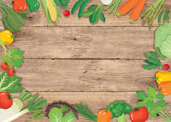 Vegetable frame on wooden background with copy space illustration