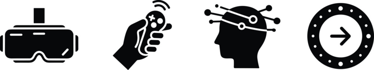 Virtual augmented reality vr headset controller brain implant arrow icon style. © GoDesigner
