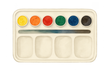 Watercolor paint set with brush and six colors