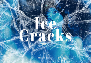 8 Cracked Ice Overlays Frozen Texture. Isolated Frozen Surface, Winter Ice Crystals