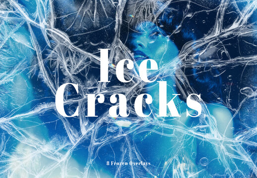 8 Cracked Ice Overlays Frozen Texture. Isolated Frozen Surface, Winter Ice Crystals