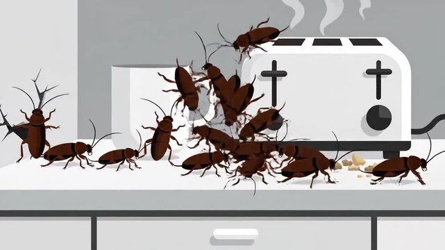 Cockroaches Infesting Kitchen Counter with Toaster