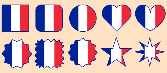 Vector icons of France flag in various shapes for design and educational use