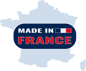 Made in France logo design displayed on a map outline of France in national colors