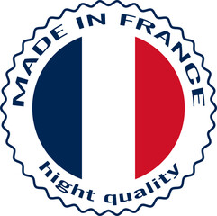 Made in France logo shows round design with blue edge and French flag colors