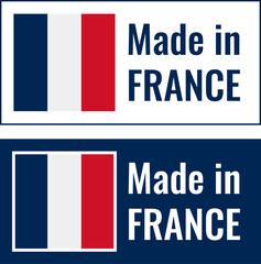 Rectangular logos created in France showing national colors and clear text