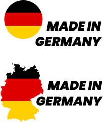 Set of icons showing Made in Germany labels with national colors and bold italic font styles