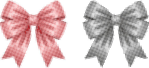 Halftone Decorative Ribbon Bow with Wide Loops in Vintage Dot Style Isolated on White Background