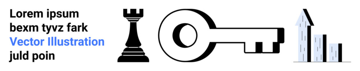 Business strategy, key solutions, growth planning, investment, success indicators, financial analytics. Chess rook, key and bar graph. Business strategy and growth planning ideas © robu_s