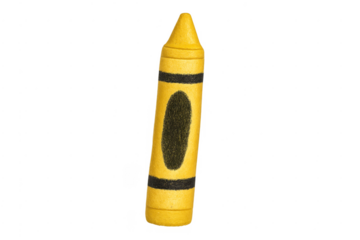 Yellow crayon with black marks on transparent background