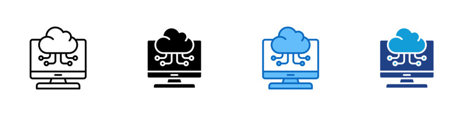 Cloud Computing Multiple Style Icon Design Vector - Cloud based computing system enabling data processing and storage through online servers