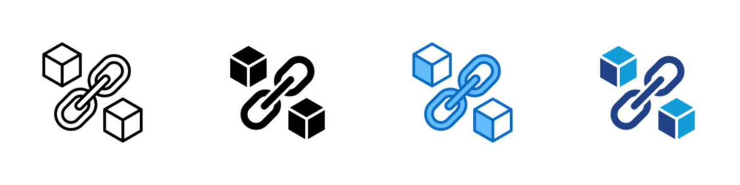 Blockchain Link Multiple Style Icon Design Vector - Linked blocks representing blockchain structure, secure transactions, decentralization, and distributed digital records