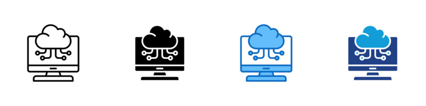 Cloud Computing Multiple Style Icon Design Vector - Cloud based computing system enabling data processing and storage through online servers