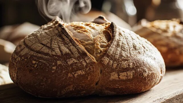 Freshly baked bread loaf close up ready to eat food photography