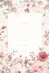 Elegant Watercolor Floral Frame on White and Pale Pink Background