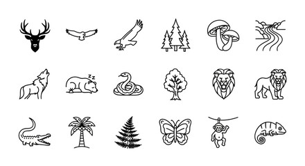 Explore nature's wonders with this vector set of animals, plants and landscapes, perfect for nature lovers and eco-conscious designs, scalable for any project