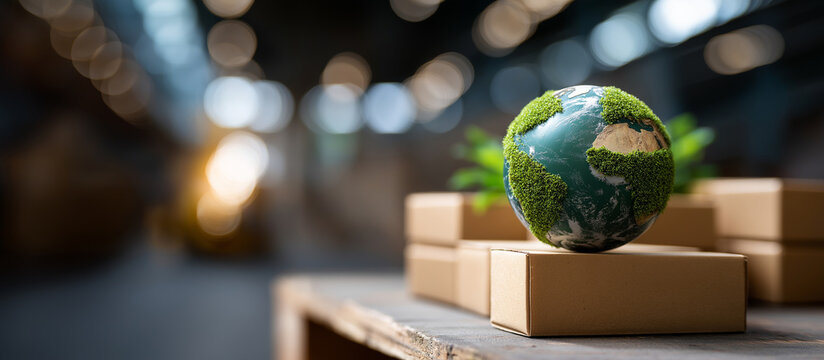 Eco conscious warehouse logistics and sustainable supply chain heavily defocused background environmental responsibility distribution green business operations visualization - Powered by Adobe