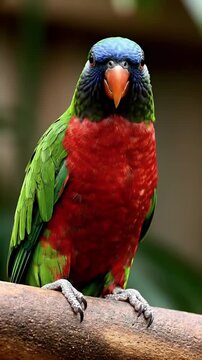 Vibrant Red-crested Parrot Perched on a Branch - Close-up Portrait of Exotic Wildlife in Lush Tropical Habitat with Detailed Feather Texture