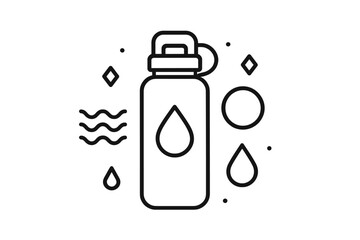 Fototapeta premium Water bottle with water drops and waves icon