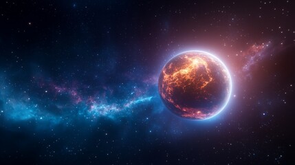 Obraz premium Vibrant Glowing Exoplanet in Deep Space with Nebulae and Stars