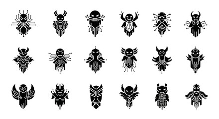 Dynamic sci-fi character emblems and icons blending futuristic technology with mythical creature designs for branding and gaming © MUHRODIN